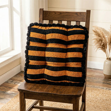 Cuscino decorativo quadrato a righe in ciniglia - Nero e Arancione - 45 cm x 45 cm - image 0