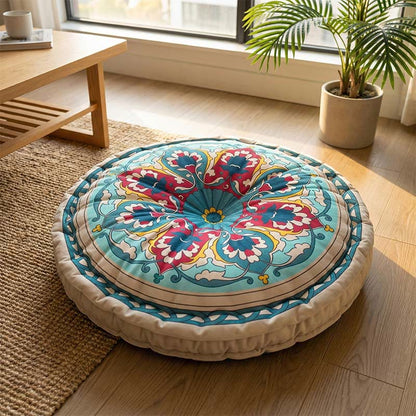 Cuscino decorativo Mandala Bohemien con loto di neve - Verde e Blu - 45 cm x 45 cm x 8 cm - image 0