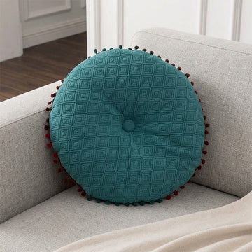 Cuscino decorativo rotondo con bottoni cuciti a mano - Blu - 40 cm x 40 cm - image 0