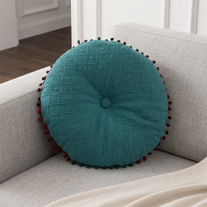 Cuscino decorativo rotondo con bottoni cuciti a mano - Blu - 40 cm x 40 cm - image 0