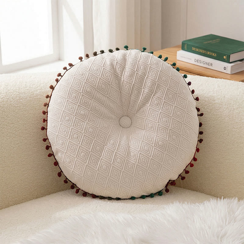 Cuscino decorativo rotondo con bottoni cuciti a mano - Bianco - 40 cm x 40 cm - image 1