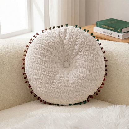 Cuscino decorativo rotondo con bottoni cuciti a mano - Bianco - 40 cm x 40 cm - image 1