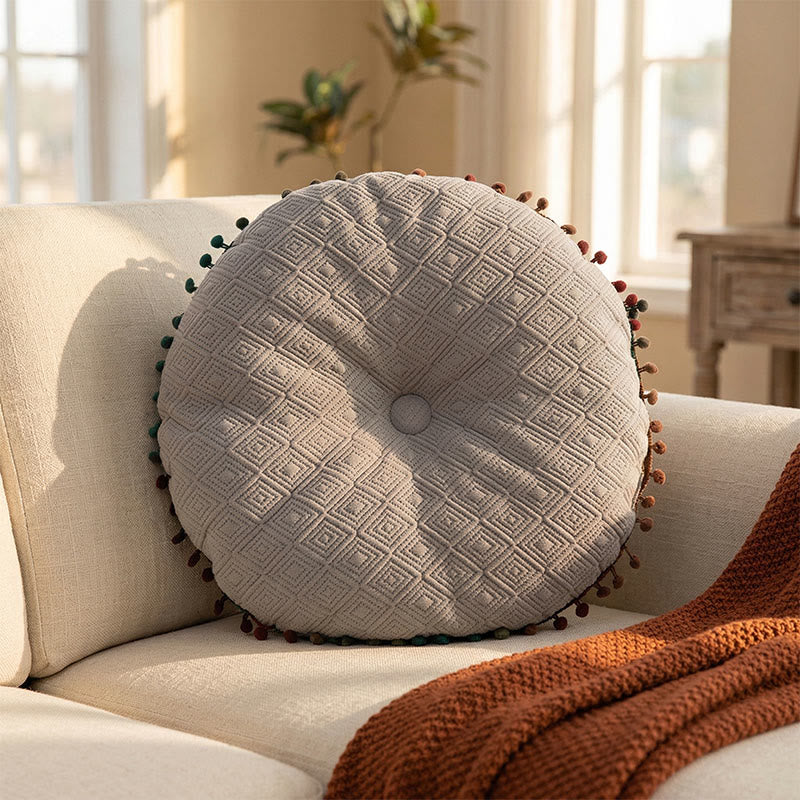 Cuscino decorativo rotondo con bottoni cuciti a mano - Grigio - 40 cm x 40 cm - image 2