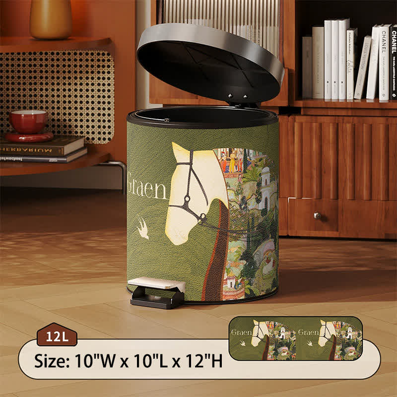 Cestino per rifiuti in pelle equestre con texture litchi - Verde - Pedale - 25 x 25 x 32cm) - image 5