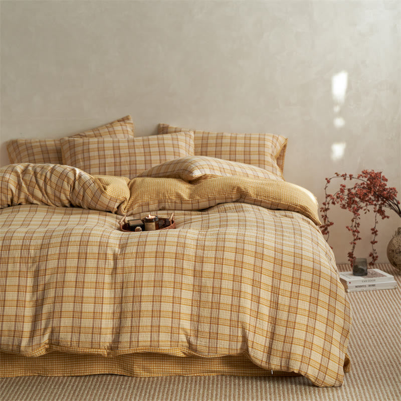 Set di biancheria da letto con copripiumino a quadri in cotone - image 1