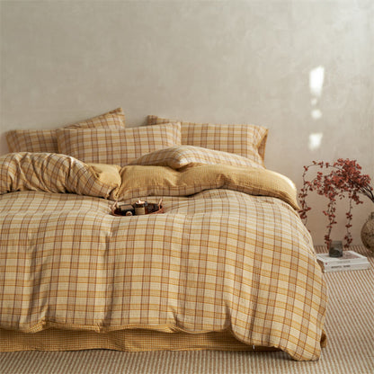 Set di biancheria da letto con copripiumino a quadri in cotone - image 1