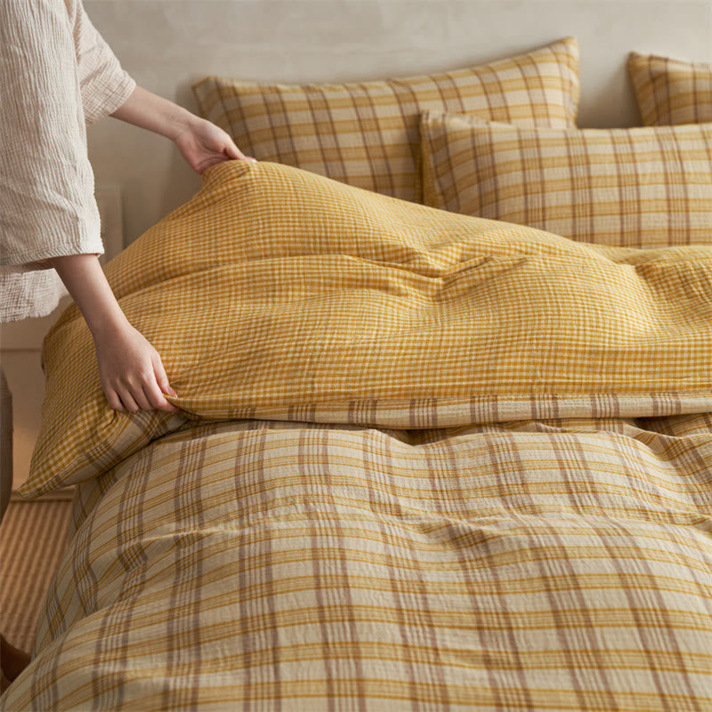 Set di biancheria da letto con copripiumino a quadri in cotone - image 2
