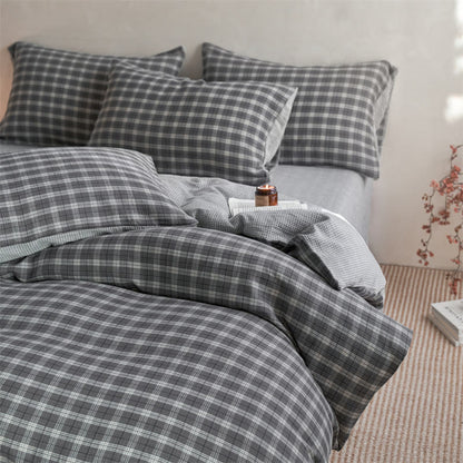 Set di biancheria da letto con copripiumino a quadri in cotone - Grigio chiaro - Matrimoniale Grande - Foglio piano - image 5