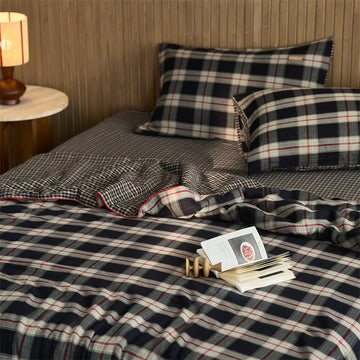 Set copriletto semplice a quadri in puro cotone - Nero - Set di biancheria da letto - Matrimoniale Grande - image 0