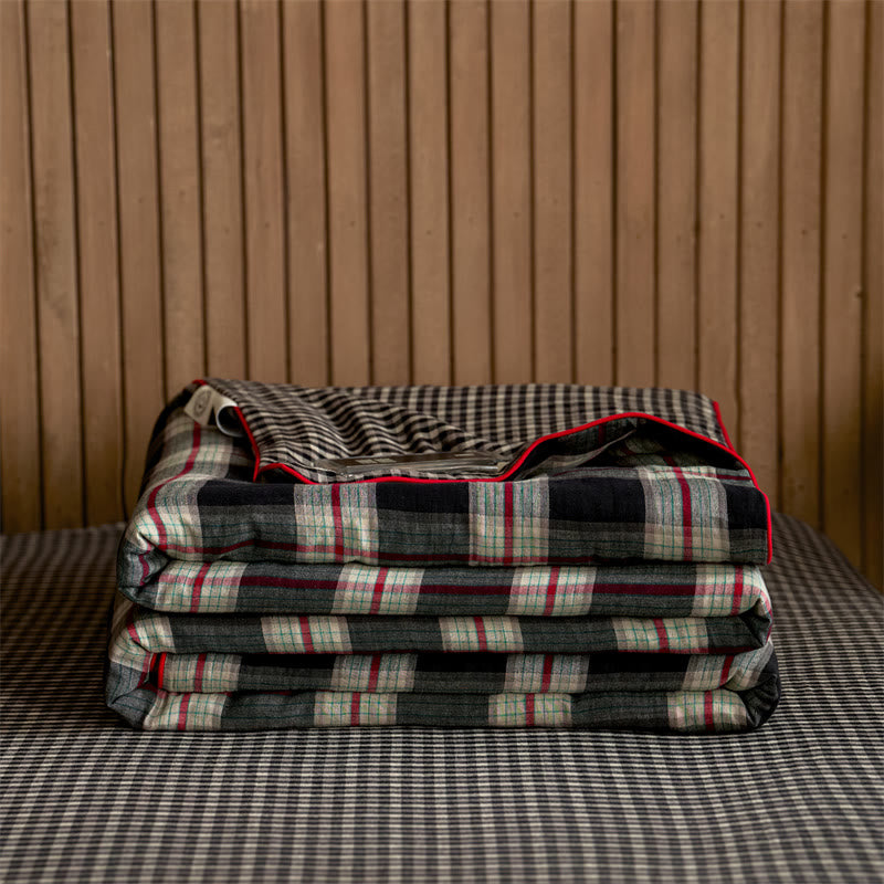 Set copriletto semplice a quadri in puro cotone - image 1