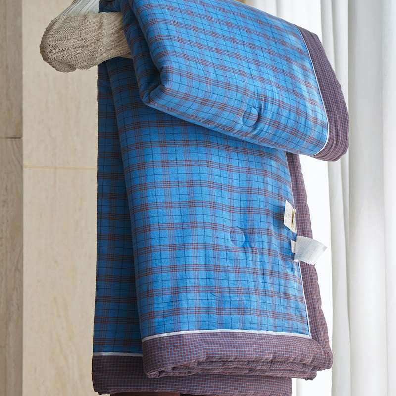 Set copriletto in puro cotone a quadretti - Blu scuro - Trapunte - Matrimoniale Grande - image 11
