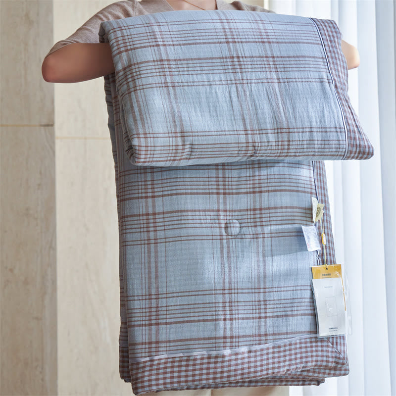 Set copriletto in puro cotone a quadretti - Azzurro chiaro - Trapunte - Matrimoniale Grande - image 17