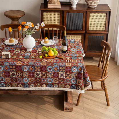 Tovaglia jacquard con motivo a piastrelle etniche in stile bohémien retrò. - image 1