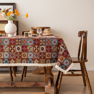 Tovaglia jacquard con motivo a piastrelle etniche in stile bohémien retrò. - 140cm x 300cm - image 0