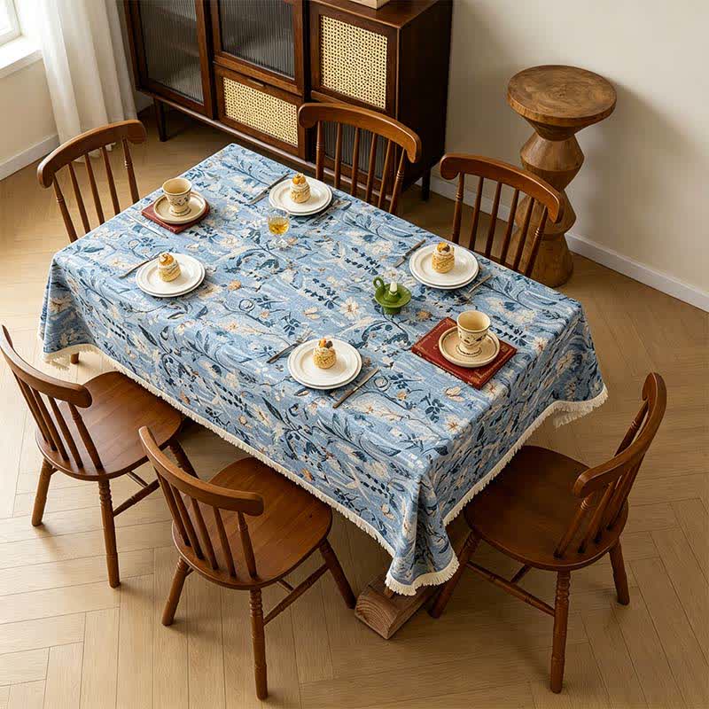 Tovaglia jacquard con dipinto ad olio raffigurante un giardino sereno. - image 1