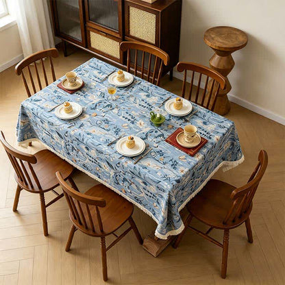Tovaglia jacquard con dipinto ad olio raffigurante un giardino sereno. - image 1