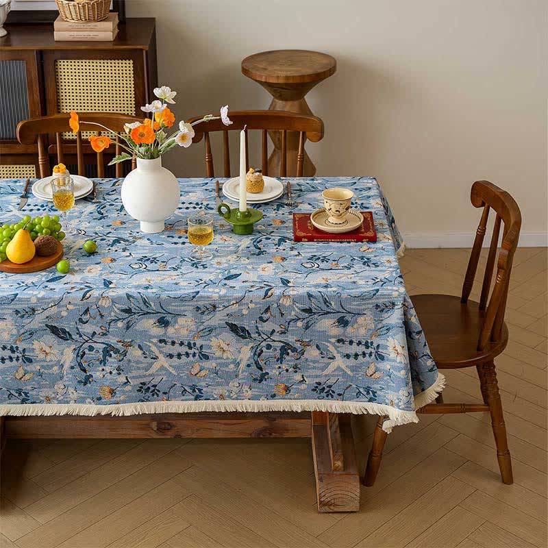Tovaglia jacquard con dipinto ad olio raffigurante un giardino sereno. - image 2