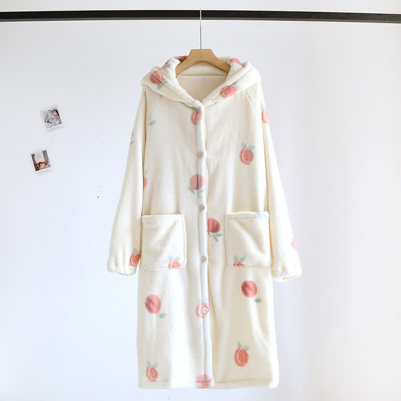 Accappatoio con cappuccio in peluche con stampa color pesca - Beige - L - image 0