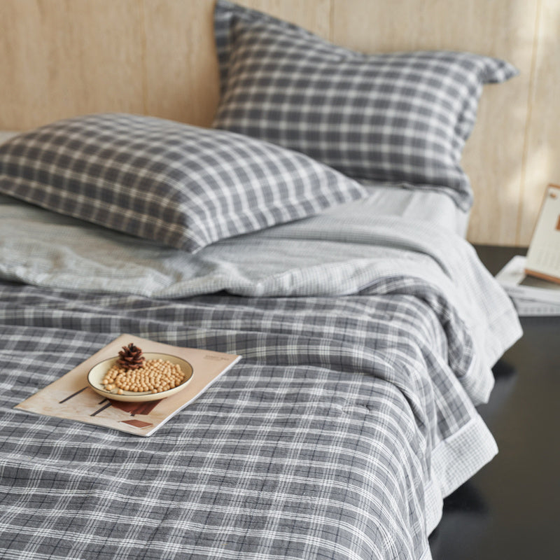 Set copriletto in puro cotone a quadretti - Grigio chiaro - Set di biancheria da letto - Matrimoniale Grande - image 8