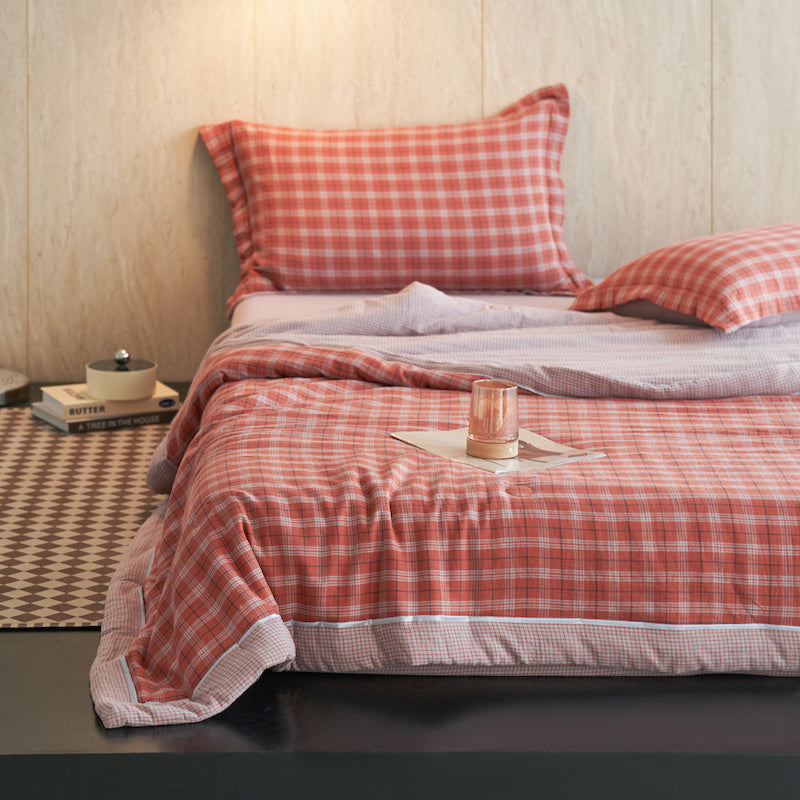 Set copriletto in puro cotone a quadretti - Rosso chiaro - Set di biancheria da letto - Matrimoniale Grande - image 10