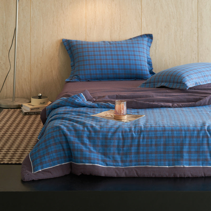 Set copriletto in puro cotone a quadretti - Blu scuro - Set di biancheria da letto - Matrimoniale Grande - image 12