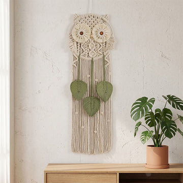 Decorazione da parete a forma di gufo in macramè realizzata a mano. - Beige - 76 cm x 25 cm - image 0
