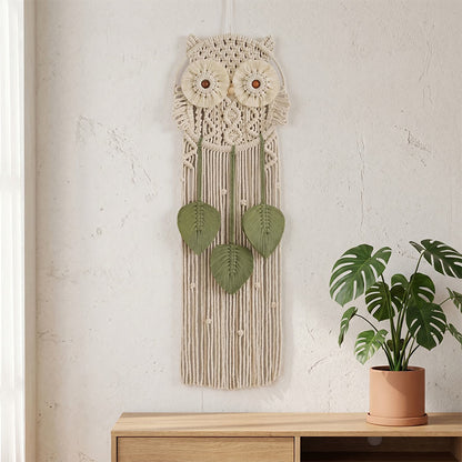 Decorazione da parete a forma di gufo in macramè realizzata a mano. - Beige - 76 cm x 25 cm - image 0