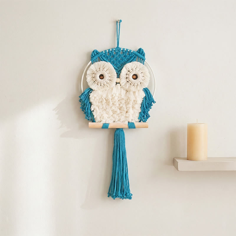 Decorazione da parete a forma di gufo in macramè, stile nordico. - Blu - 25 cm x 50 cm - image 4