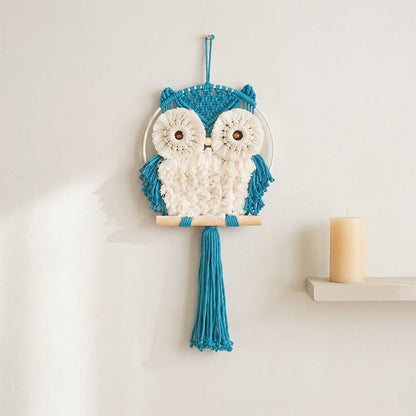 Decorazione da parete a forma di gufo in macramè, stile nordico. - Blu - 25 cm x 50 cm - image 4