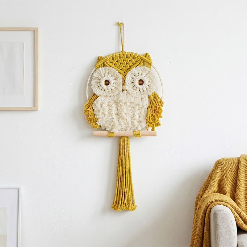 Decorazione da parete a forma di gufo in macramè, stile nordico. - Giallo - 25 cm x 50 cm - image 5