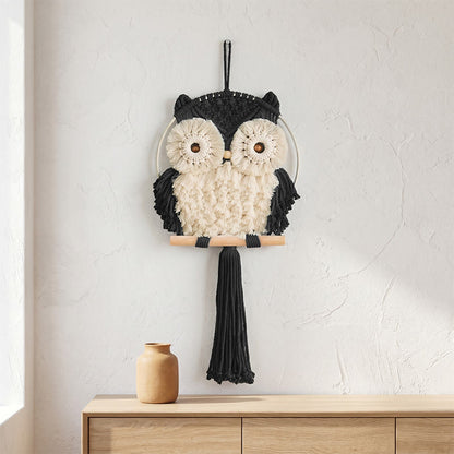 Decorazione da parete a forma di gufo in macramè, stile nordico. - Nero - 25 cm x 50 cm - image 6