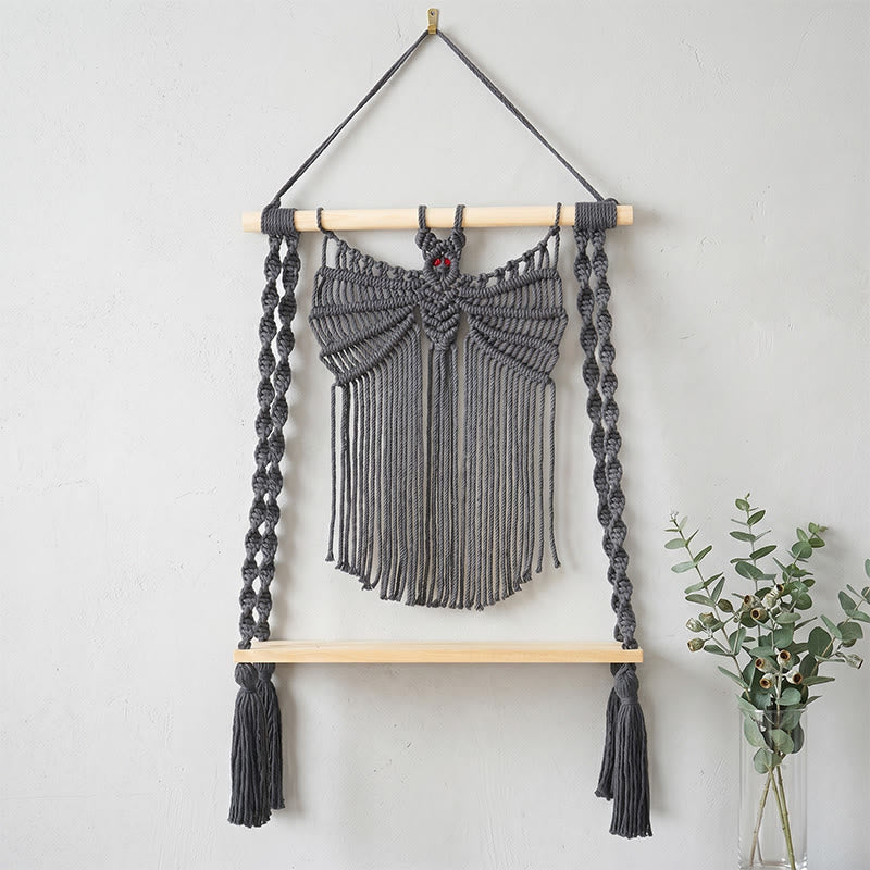 Arazzo da parete in macramè a forma di pipistrello in stile boho - Nero - 40 cm x 65 cm - image 0