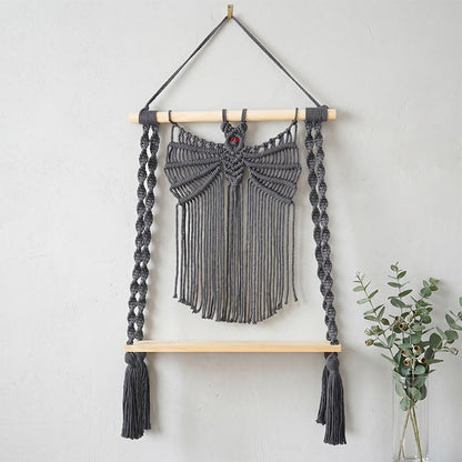 Arazzo da parete in macramè a forma di pipistrello in stile boho - Nero - 40 cm x 65 cm - image 0