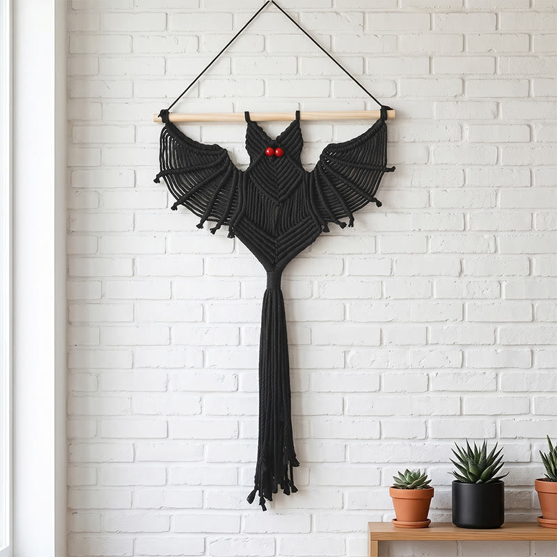 Decorazione da parete a forma di pipistrello in macramè gotico con nappe. - Nero - 40 cm x 61 cm - image 3