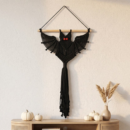 Decorazione da parete a forma di pipistrello in macramè gotico con nappe. - Nero - 50 cm x 76 cm - image 4