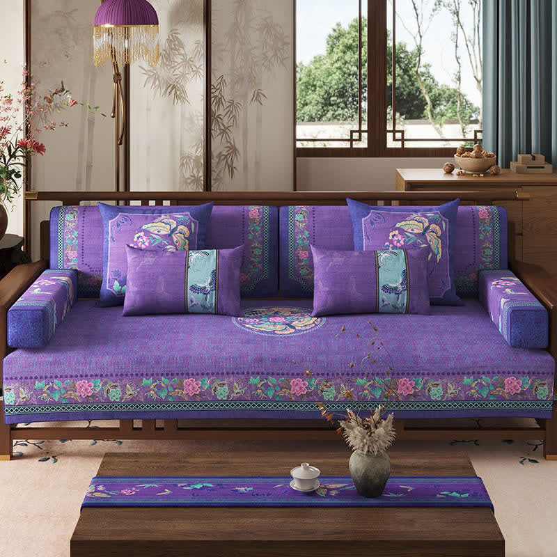 Copridivano in stile orientale con motivo floreale e farfalle - 110cm x 300cm - image 0