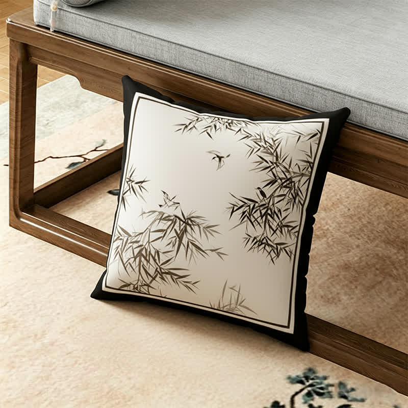 Fodera per divano vintage orientale in foglie di bambù - Cuscino decorativo - 45cm x 45cm - image 4