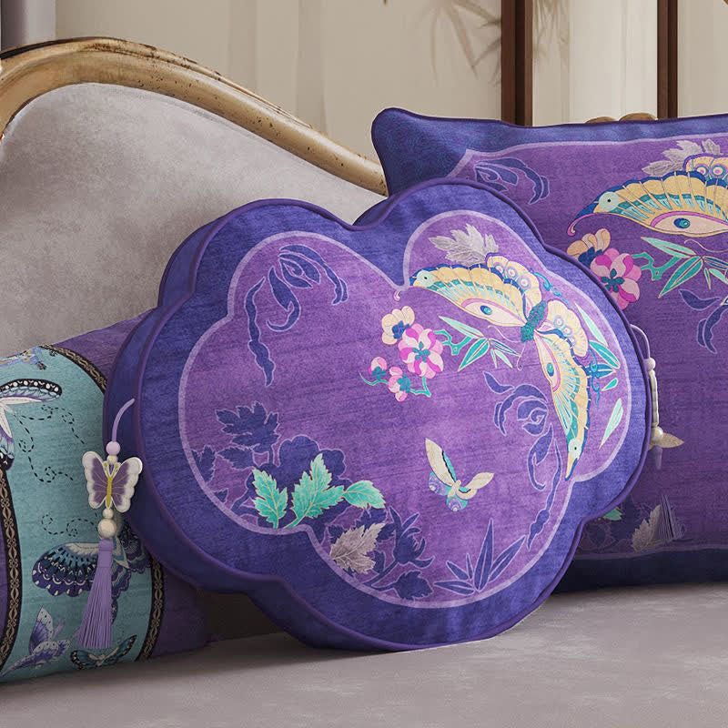 Cuscino decorativo con farfalle viola e motivi floreali - 48cm x 35cm - image 0