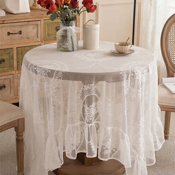 Tovaglia romantica con bordo a balze in pizzo floreale. - 150cm x 300cm - Rettangolo - Bianco - image 0