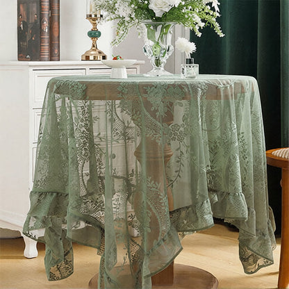 Tovaglia romantica con bordo a balze in pizzo floreale. - 150cm x 300cm - Rettangolo - Verde - image 3
