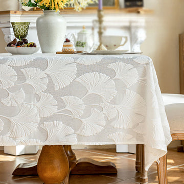 Elegante tovaglia jacquard con motivo a foglie di ginkgo. - 140cm x 260cm - Bianco - image 0