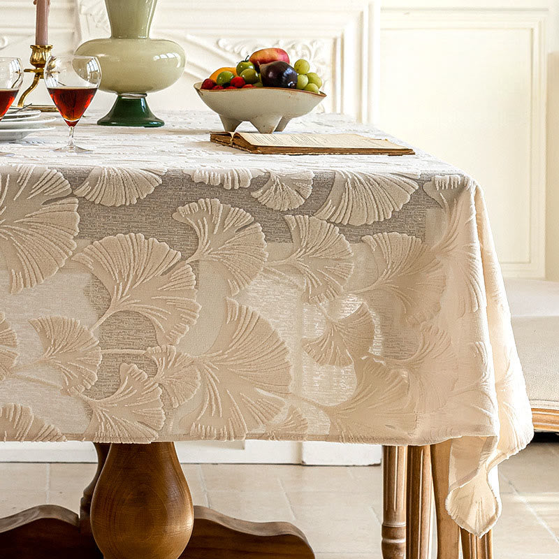 Elegante tovaglia jacquard con motivo a foglie di ginkgo. - 140cm x 260cm - Beige - image 4