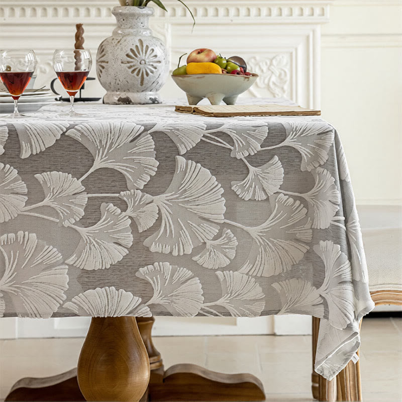 Elegante tovaglia jacquard con motivo a foglie di ginkgo. - 140cm x 260cm - Grigio - image 6