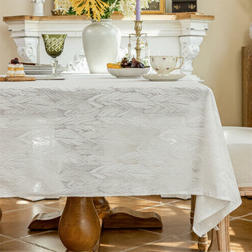 Tovaglia jacquard con motivo a foglie - 140cm x 260cm - Bianco - image 0