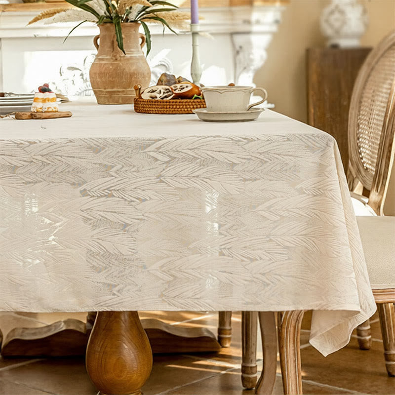 Tovaglia jacquard con motivo a foglie - 140cm x 260cm - Beige - image 2