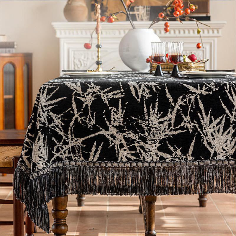 Tovaglia vintage in jacquard di bambù con nappe - 112" - Girare - Nero - image 3