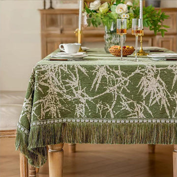 Tovaglia vintage in jacquard di bambù con nappe - 112" - Girare - Verde - image 0
