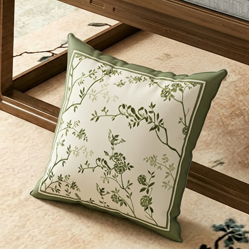 Fodera per divano vintage con motivo floreale e rami verdi. - Cuscino decorativo - 45cm x 45cm - image 3