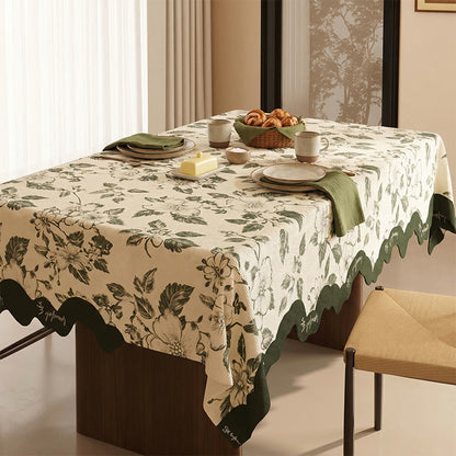 Tovaglia vintage in cotone e lino con stampa floreale verde - image 1