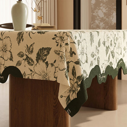 Tovaglia vintage in cotone e lino con stampa floreale verde - image 2